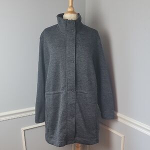 LANDS' END Gray Black Marled Fleece Lined Full Zip Casual Active Sweater Coat 2X